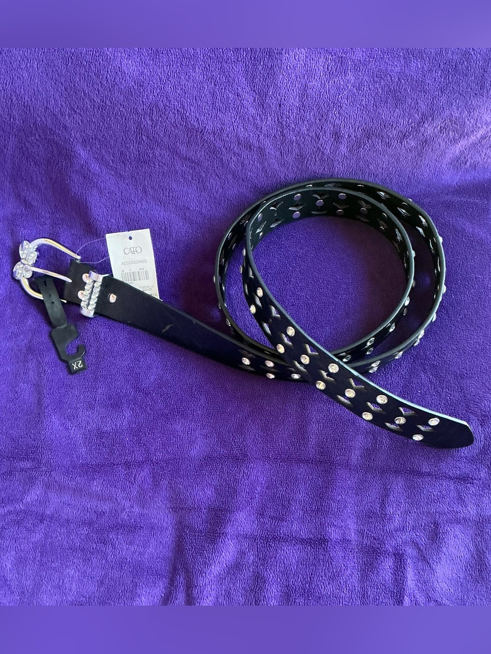 Double-Row Studded Black Women's Belt by Cato